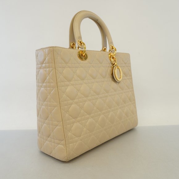 Auth Christian Dior Lady Dior Women's Leather Handbag Beige - Picture 2 of 13